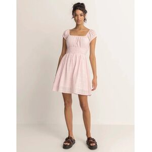 Rhythm Light Pink Washed Out Cotton Mini Dress - Medium